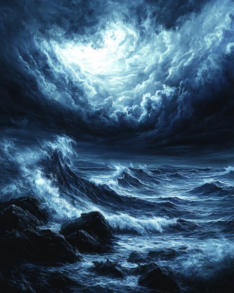 Dramatic Ocean Wave Oil Painting with Textured Brushstrokes