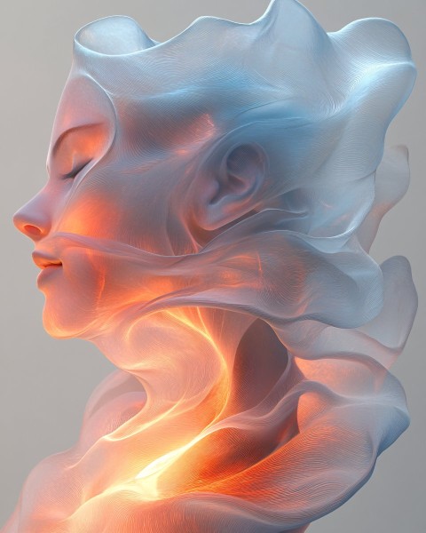 Flowing Female Figure Intertwined with Glowing Crystals