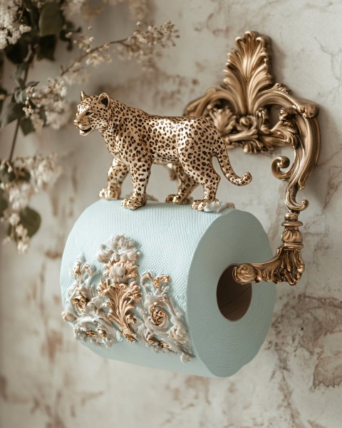 Luxury Turquoise Toilet Paper Shaped as Golden Leopard