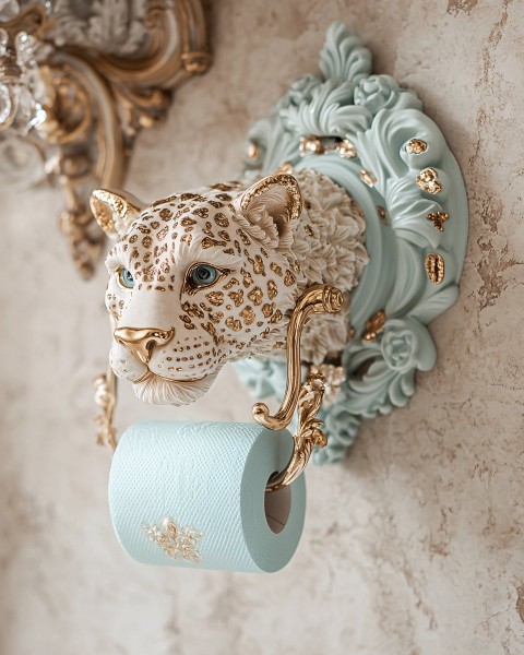 Luxury Turquoise Toilet Paper with Golden Leopard Design