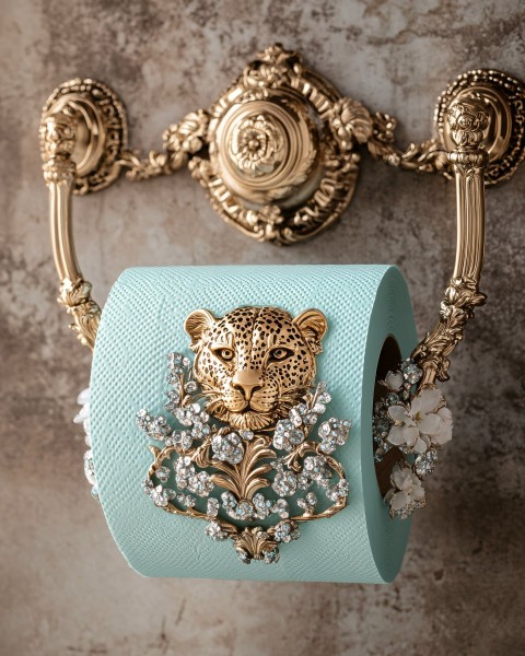 Luxury Turquoise Toilet Paper Shaped Like Golden Leopard