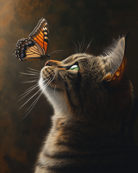 Curious Cat and Butterfly Interaction