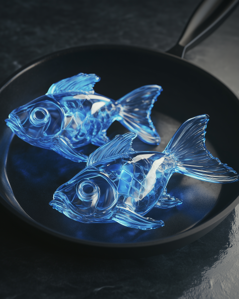 Crystal Glass Fish in Frying Pan