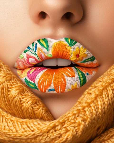 Floral Lips - Vibrant Artistic Makeup Close-Up