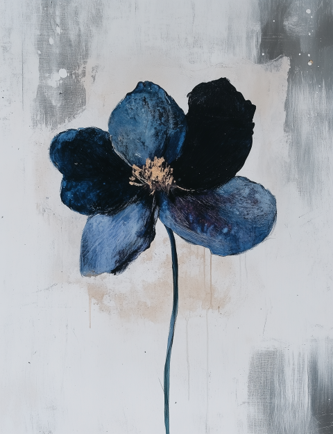 Abstract Blue Flower with Minimalist Background