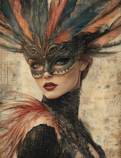 Vintage Masked Woman in Ornate Costume Poster Art