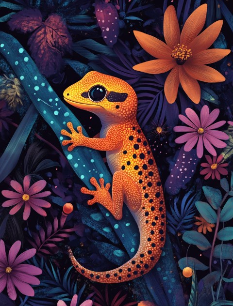 Baby Gecko in a Vibrant Jungle Setting