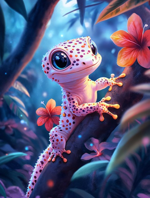 Baby Gecko in Colorful Jungle Portrait