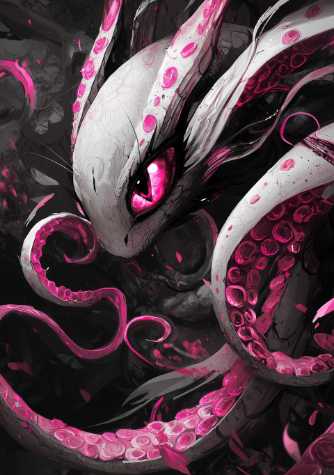 Vibrant Tentacled Creature in Dark Abyss