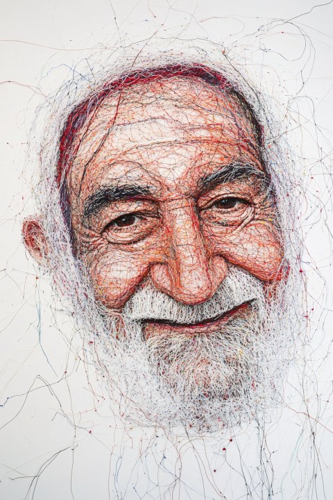 Textile Portrait of a Happy Turkish Man