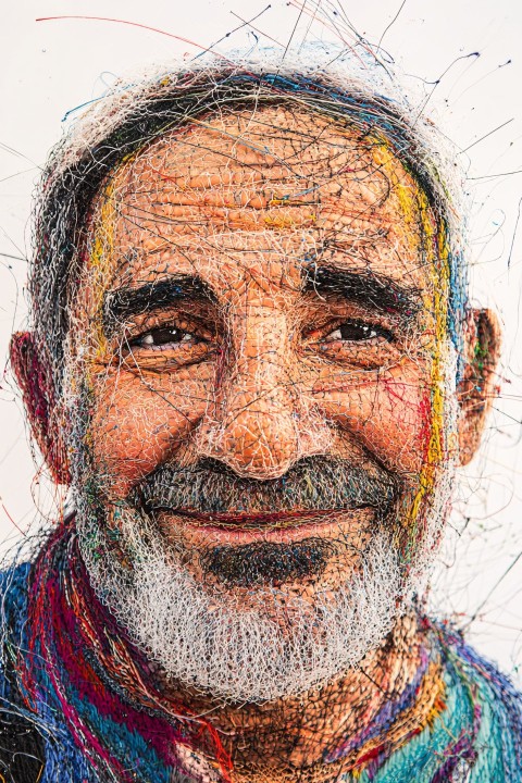 Textile Portrait of a Happy Turkish Man