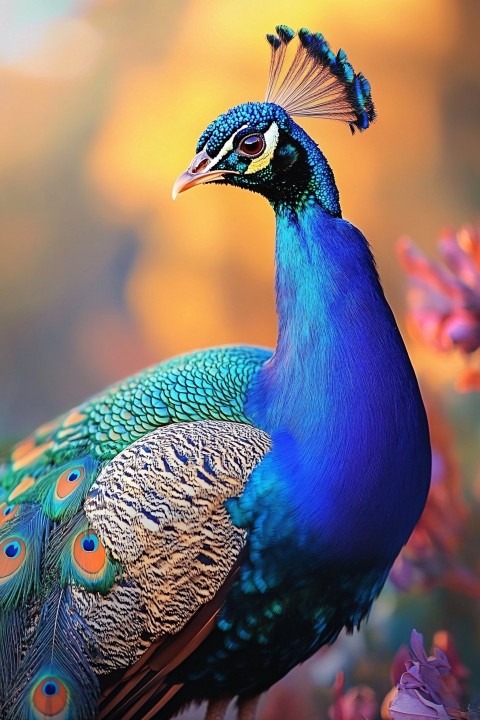 Howard Behrens Style Painting of Vibrant Peacock