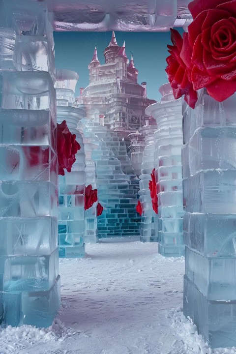 Surreal Ice Castle with Frozen Roses in Harbin