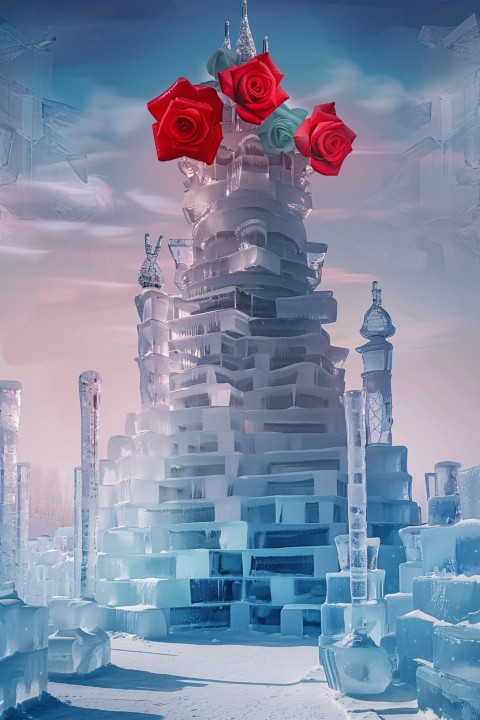 Surreal Ice Castle with Frozen Roses in Harbin