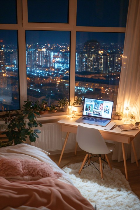 Cozy Night Room with City View and Warmth