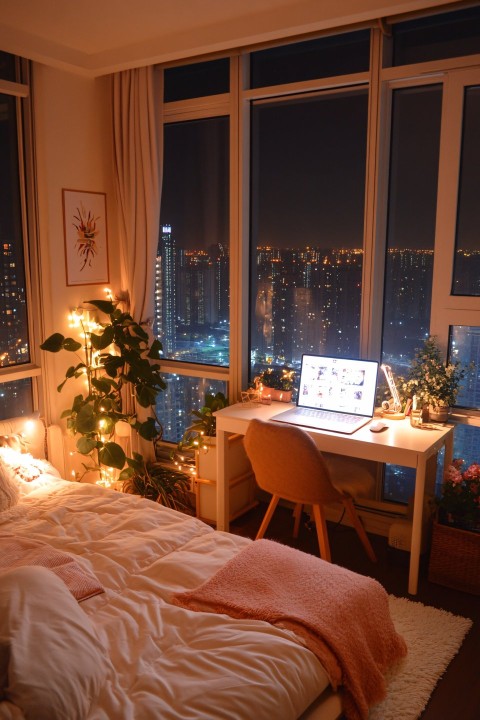 Cozy Night Room with City View Elegance