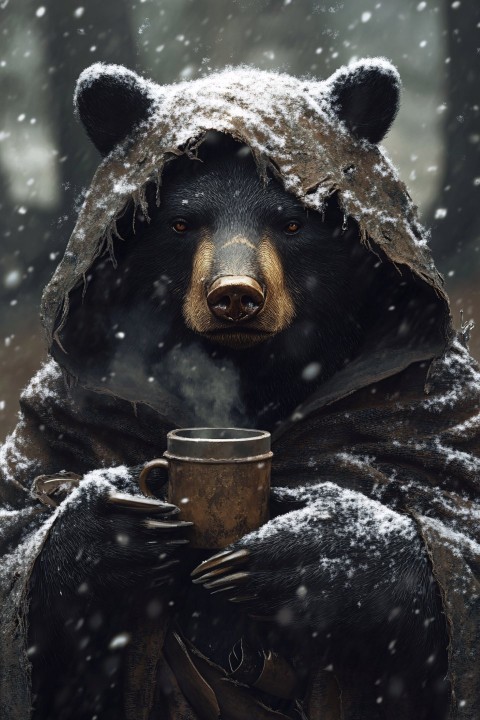 Cozy Black Bear in Fantasy Cloak