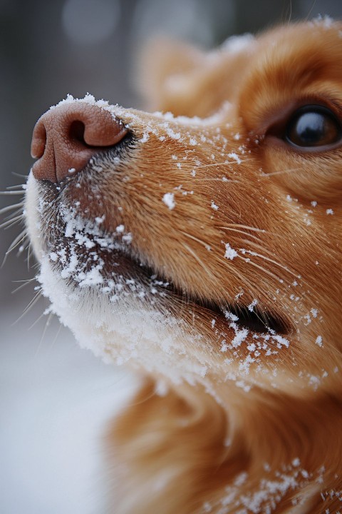 Close-Up of Dog Enjoying Snow in Winter