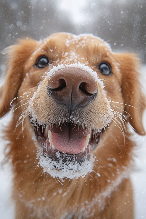 Dog Joyfully Eating Snow in Winter