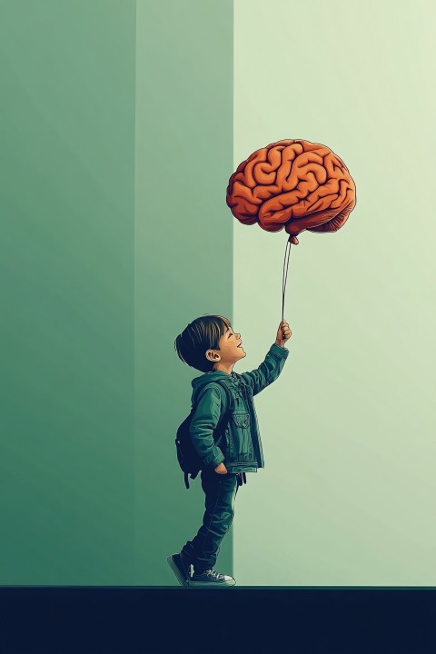 Abstract Minimalist Art of Boy with Brain Balloon