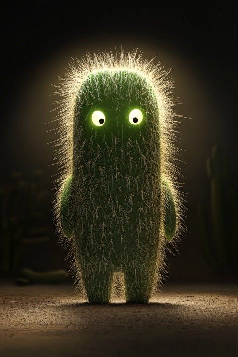 Anthropomorphic Eldritch Cactus Creature in Dark Setting