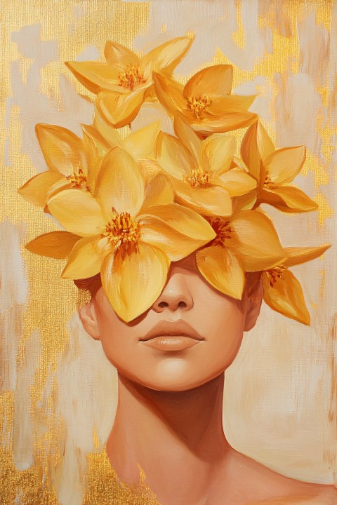 Yellow Flowers with Gold Leaf Art Deco Headpiece