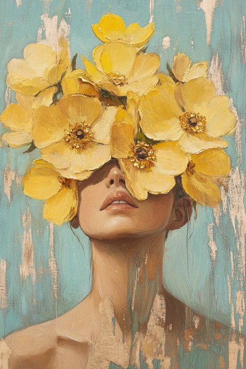 Yellow Flowers with Gold Leaf Art Deco Headpiece