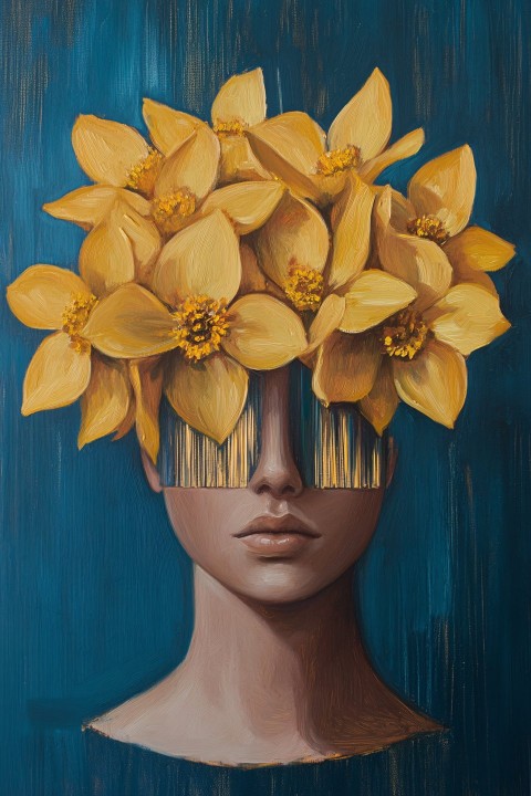 Yellow Flowers with Gold Leaf Art Deco Headpiece