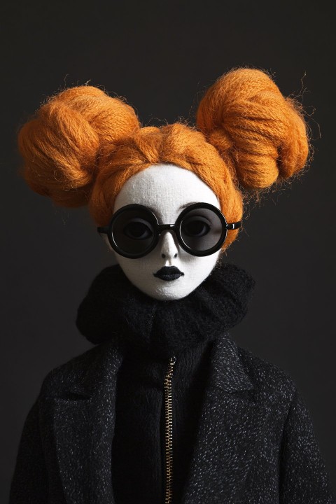 Wool Doll with Orange Bun Hair and Sunglasses