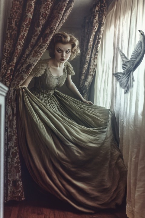 Surreal Portrait of Bored Housewife in Golden Age Style