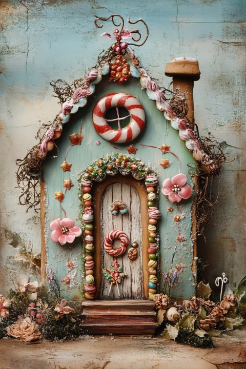 Whimsical Christmas Gingerbread House on Vintage Paper