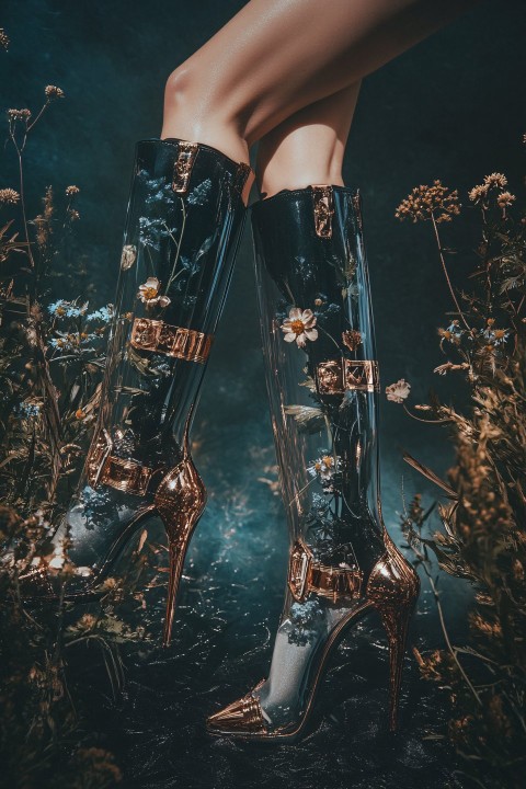 Avant Garde Copper Decorated High Heel Plastic Boots