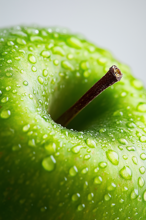 Macro Shot of Fresh Green Apple with Water Droplets