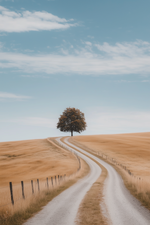 Winding Road Through Golden Fields