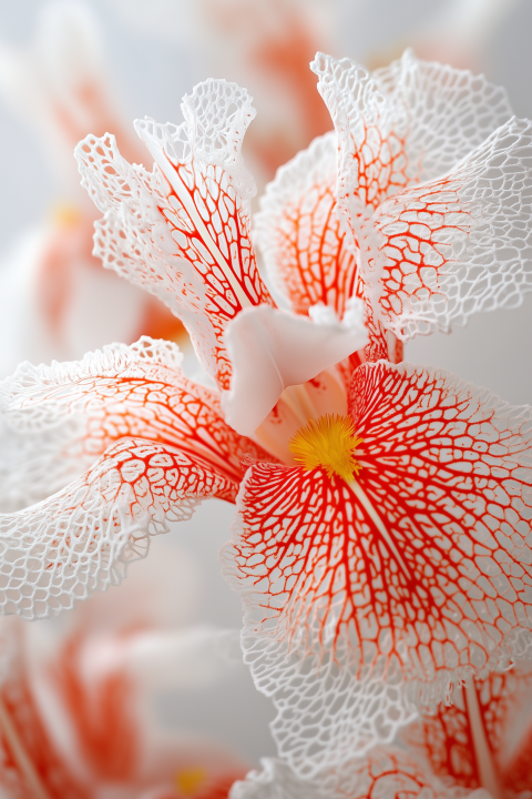 Intricate White and Red Lace-Like Flower in Macro Detail