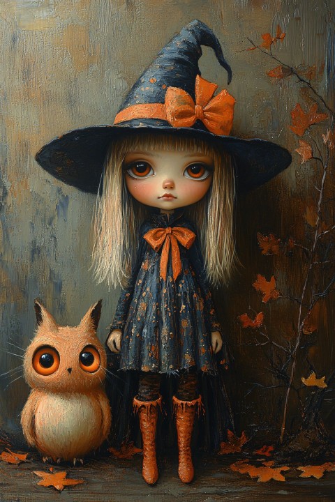 Halloween Witch with Animal Companion Painting