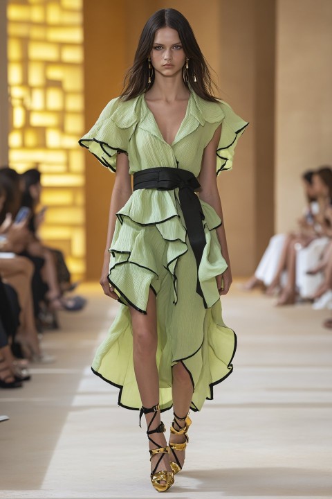 Model in Mint Green Dress at Paris Runway