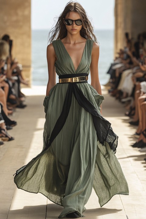 Model in Mint Green Dress on Paris Runway