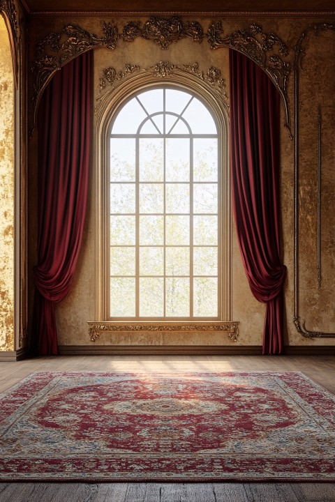 Luxurious Light Room with Gold Patina Wall and Persian Carpet