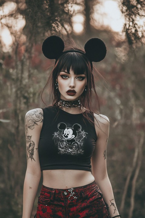 Punk Woman in Mickey Mouse Ears Gothic Fashion Photography