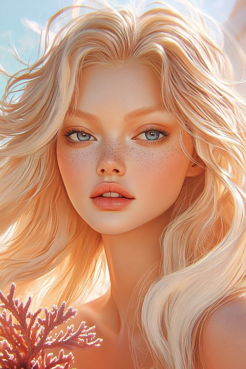 Blonde Woman Portrait in Coastal Art Nouveau Setting