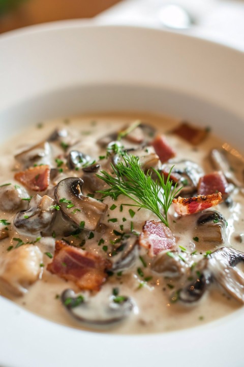 Creamy Mushroom and Bacon Stroganoff in Cream Sauce