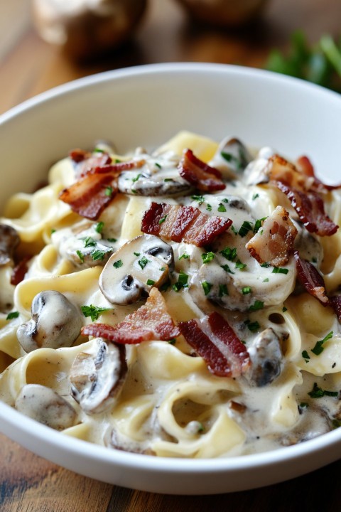 Creamy Mushroom and Bacon Stroganoff Recipe Photo