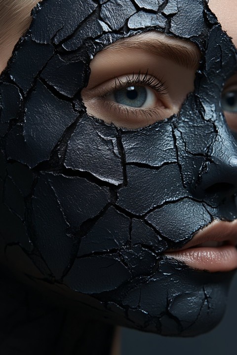 Portrait of Woman with Cracked Black Face Mask