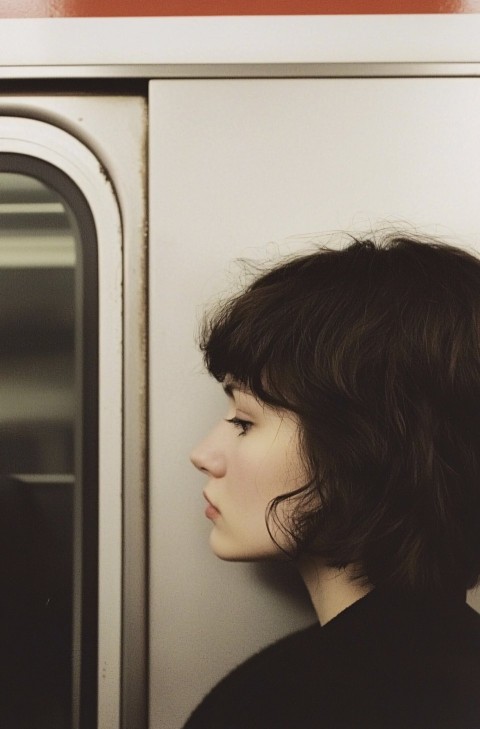 Title: "Minimalist Fashion Portrait on Subway Platform in Motion"