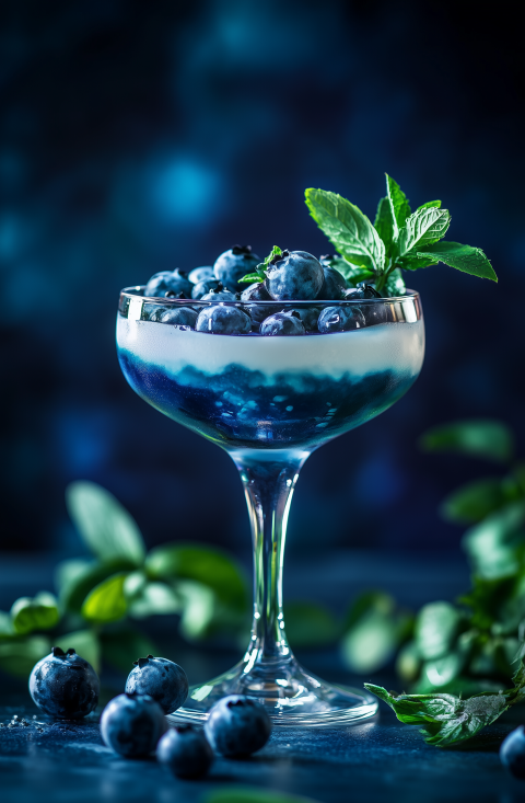 Fresh Blueberry Dessert in Elegant Glass with Mint Garnish