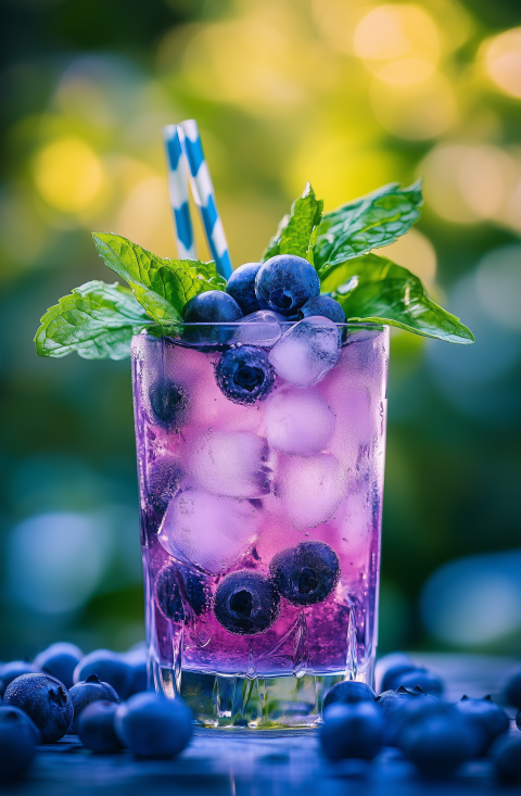 Refreshing Blueberry Mint Cocktail with Ice