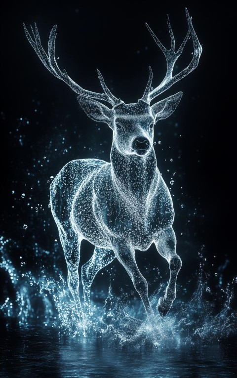 Majestic Water Stag in Glowing Currents