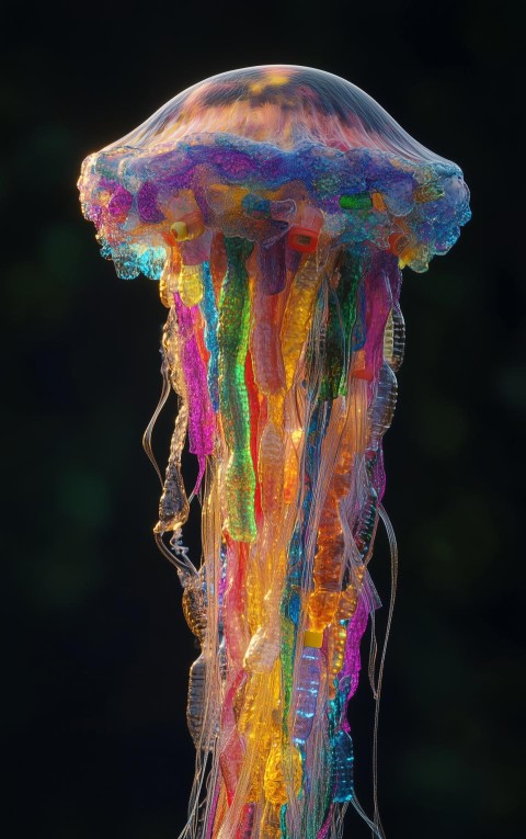 Polluted Jellyfish with Marine Debris