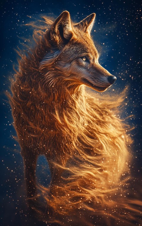 Golden Sand Wolf Against Deep Blue Sky